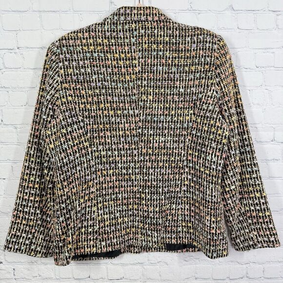 Sag Harbor Tweed Blazer Women Size 14 Petite Windowpane Front Slip Pockets Lined - Picture 2 of 9